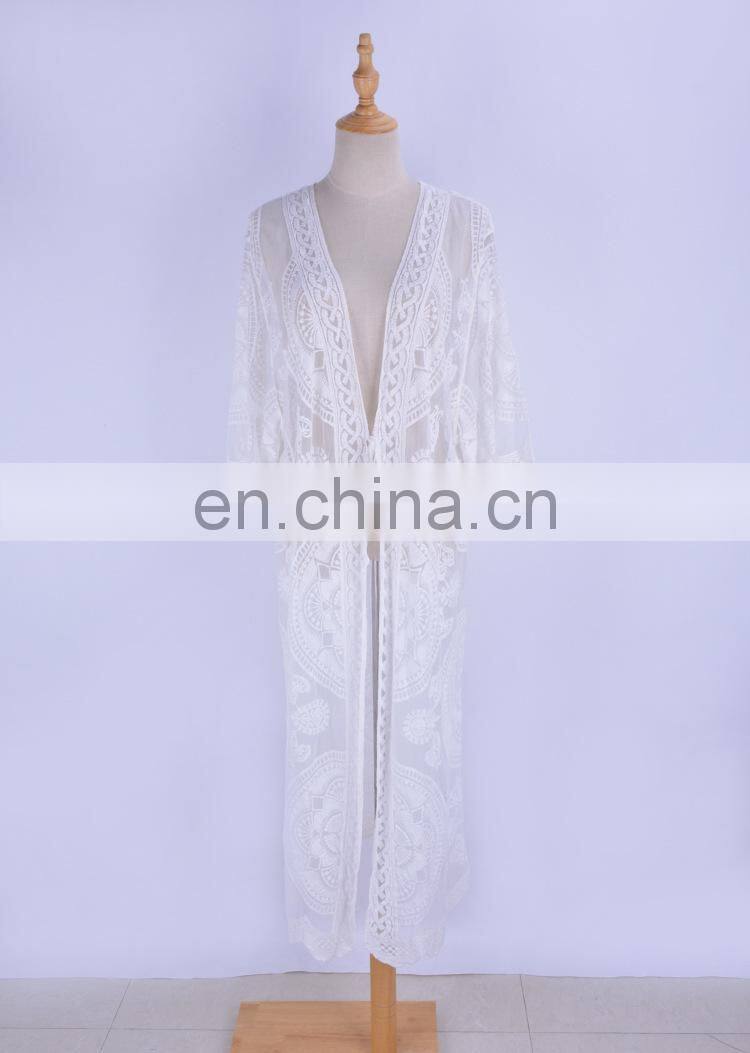 Beach dress floral embroidery swimwear women robe beach cardigan bathing suit cover ups for swimming