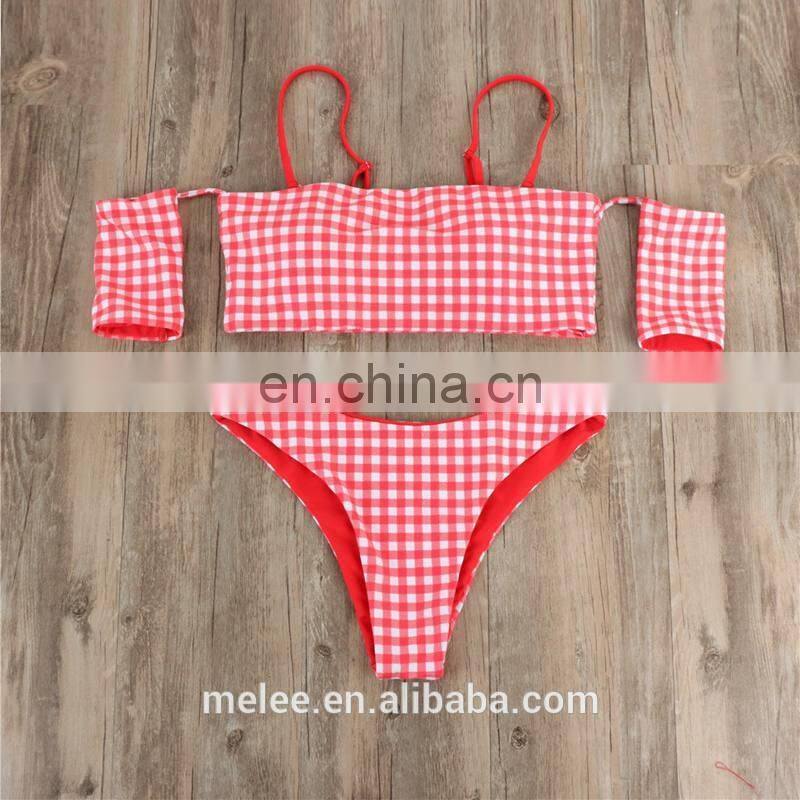high waist sexy bikini Sexy printing lattice tie Chest pad Thong Beach spa bikinis swimwear women swimsuit biquini swimwear