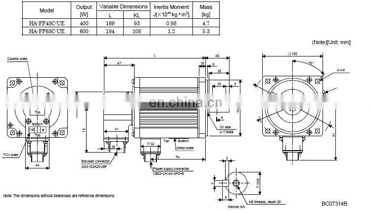 MITSUBISHI 129V 600W ac servo motor HA-FF63C-UE