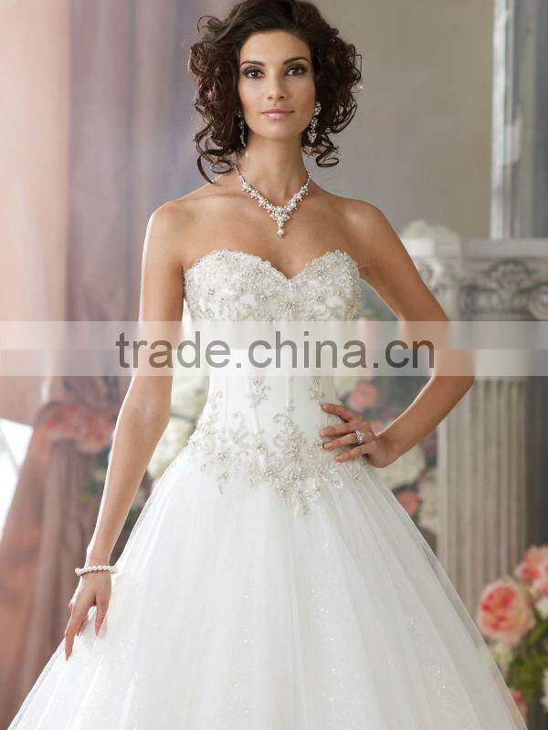 2014 New Arrival Sweetheart Ball Gown Appliqued Tulle Wedding Dress