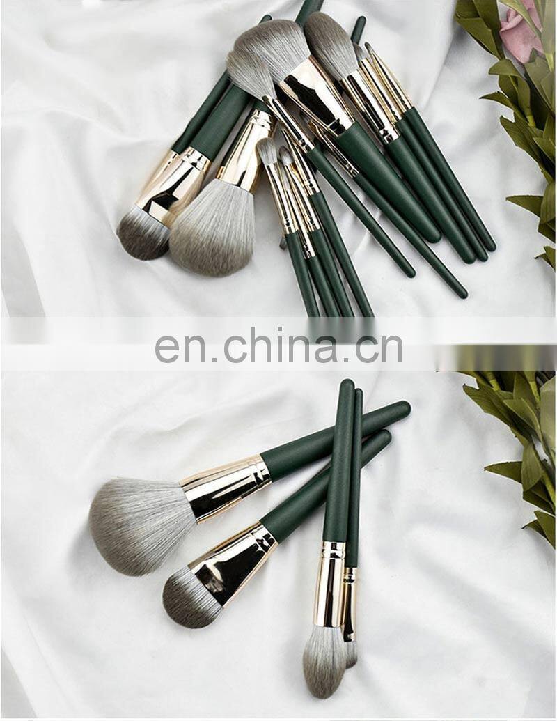 High Quality Green Makeup Brushes Custom Logo 14pcs  Make Up Brush Set Cosmetic kit