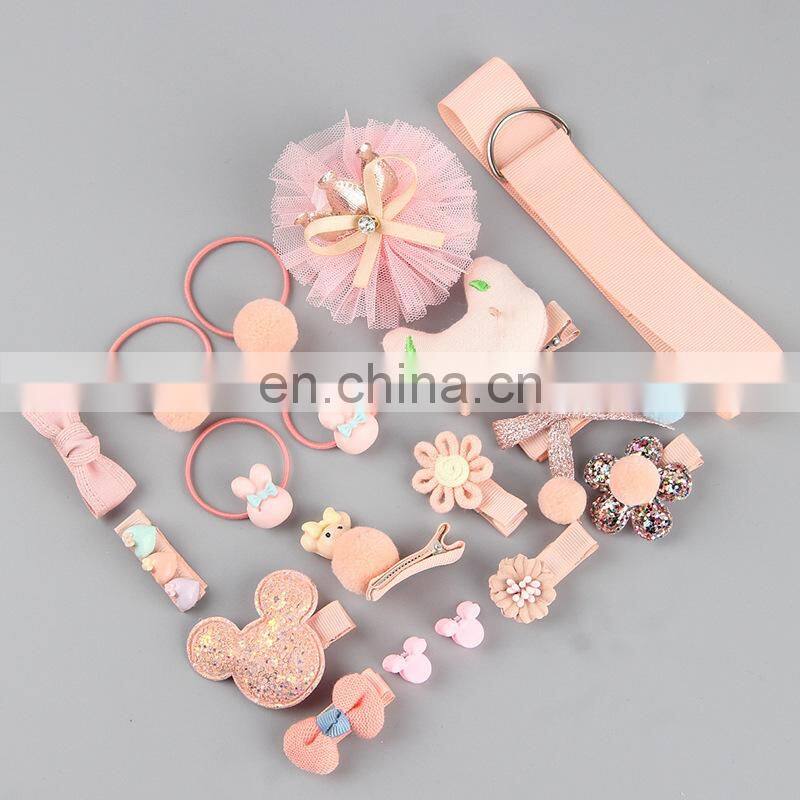 18 Piece hair clip set Cute Hair Accessories Girl headwear Bow Flower animal Hairpins hair band cartoon Elastic Headdress Gift