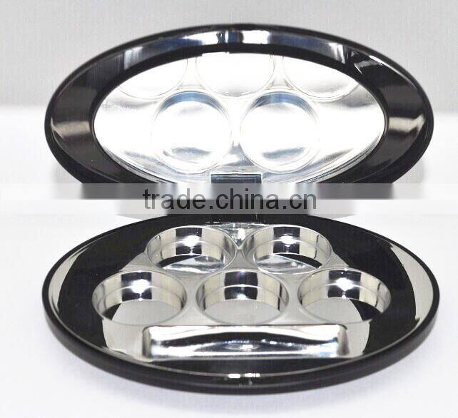 Oval compact case with mirror,makeup case with shiny silver inner base
