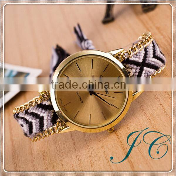 New Fashion Cute Handcrafted Woven Quartz Watch, Fabric Women Geneva Watches