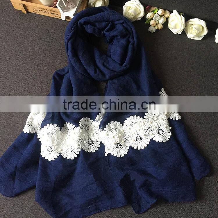 Wholesale New Design Plain Viscose Flower Bead Fashion Woman Scarf