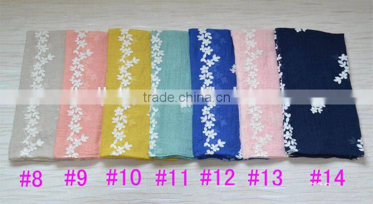 Beautiful Flower Leaf Embroideried Muslim Women Head Scarf Cotton Hijab