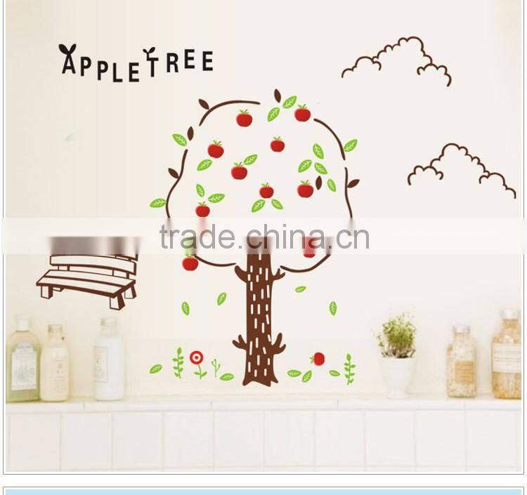 Happy Apple Tree - Wall Decals Stickers Appliques Sticker Paper Removable Living Room Bedroom Art Picture DIY Mural Decoration