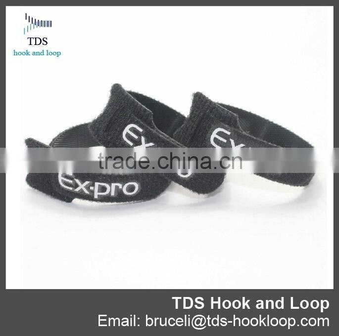 Hot sale Elegant black reusable custom logo hook and loop cable tie