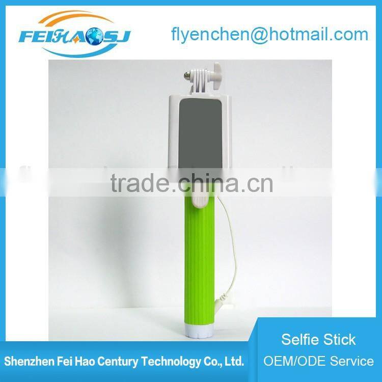 2016 Fashion fodable pocket cable monopod wired selfie stick with mirror