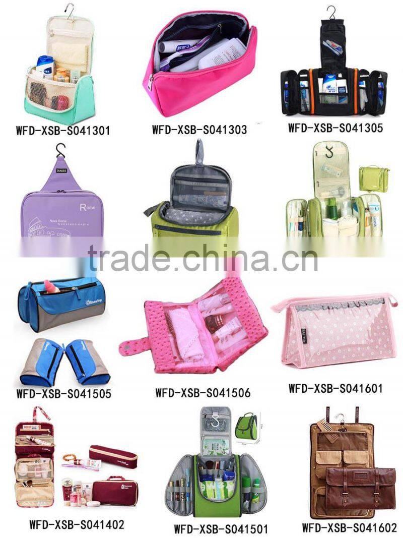 Fashion cosmetic bag double layer dot pattern travel toiletry bag organizer with mirror