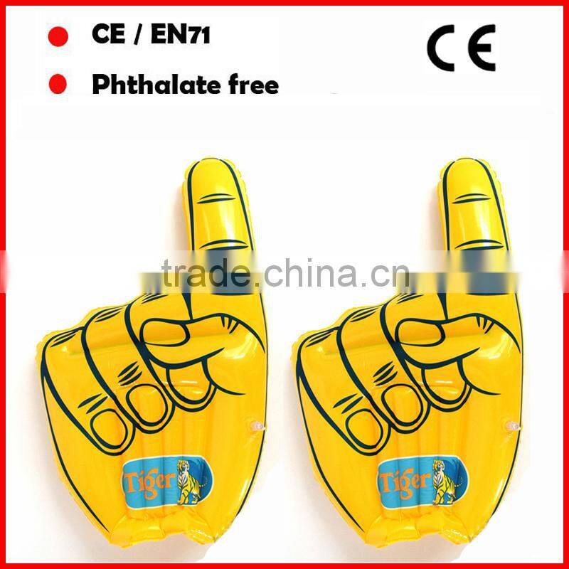 PVC blue color inflatable finger hand with white logo for promotion