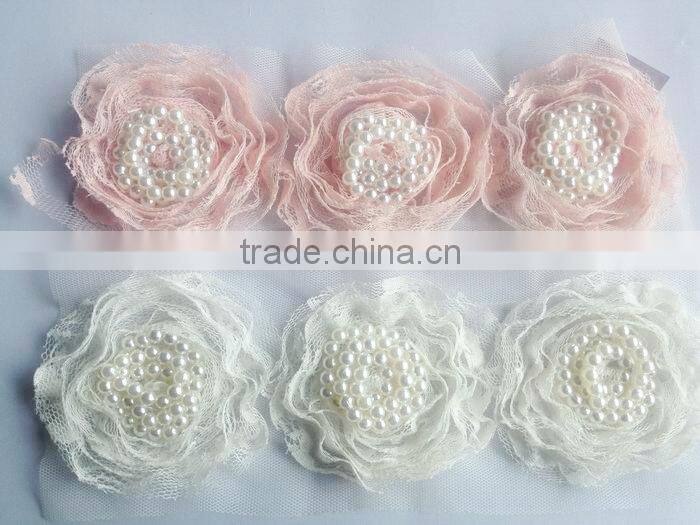 Artifical Lace Fabric Ballerina Flower With Rhinestones For Headband