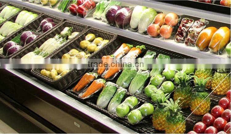 White rectangular PP rattan display basket in supermarket