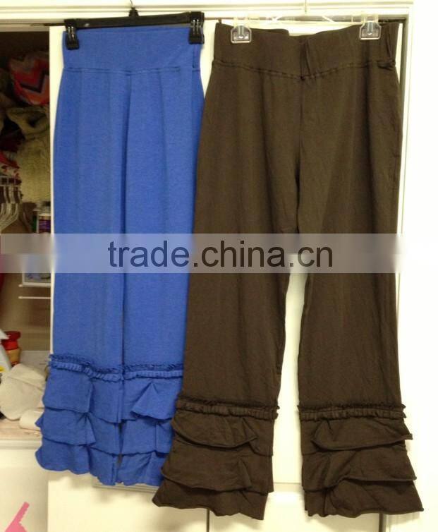 Ladies cotton ruffle pants women loose knit pants high quality