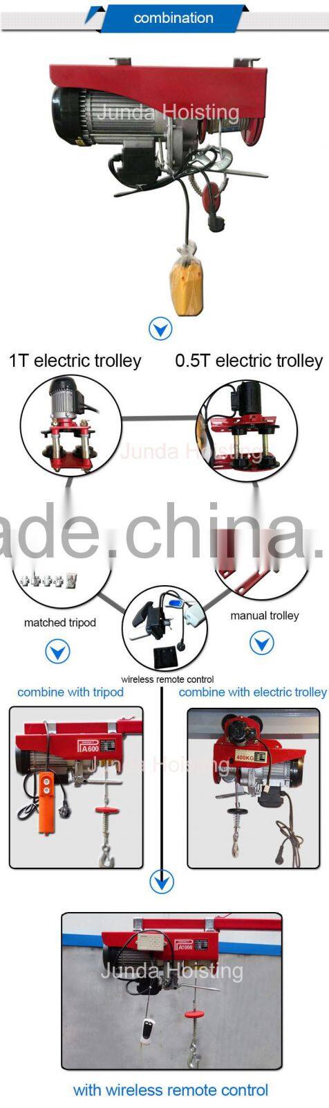 multifunctional pure copper motor 100-1000KG PA Type Micro Electric Wire Rope Hoist