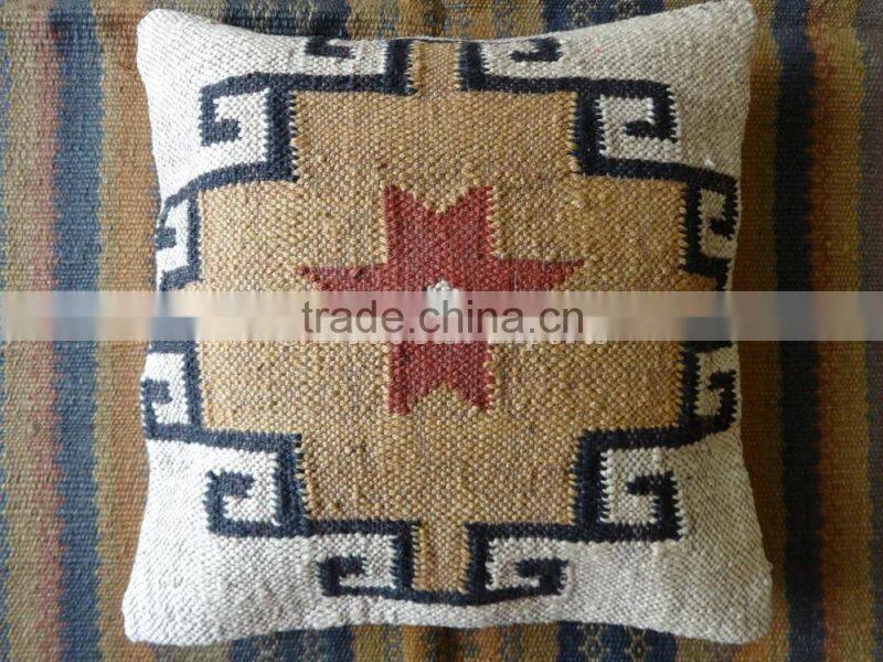 Indian Kilim Cushion Cover 18X18 Pillows Boho Ethnic Shams Jute Pillow Cases