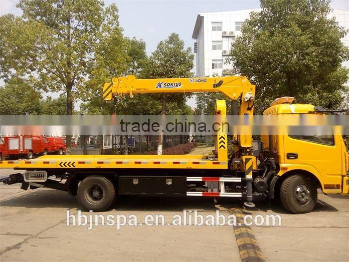right hand drive yellow color Flatbed Wrecker truck With Crane 5ton