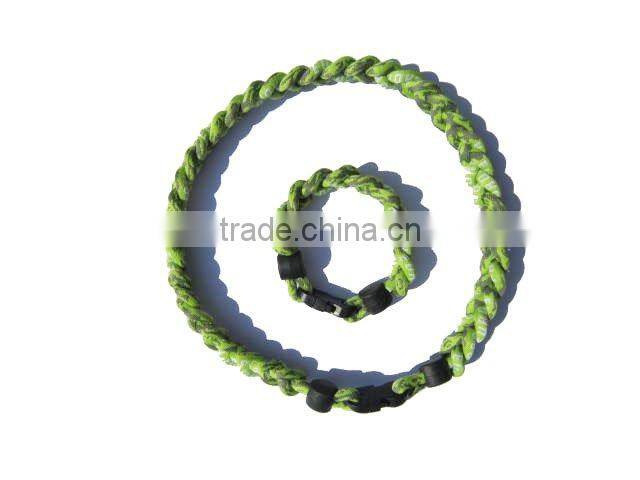 Blue & White 1Set Titanium Baseball Sports Necklace & Bracelet, 3 Ropes