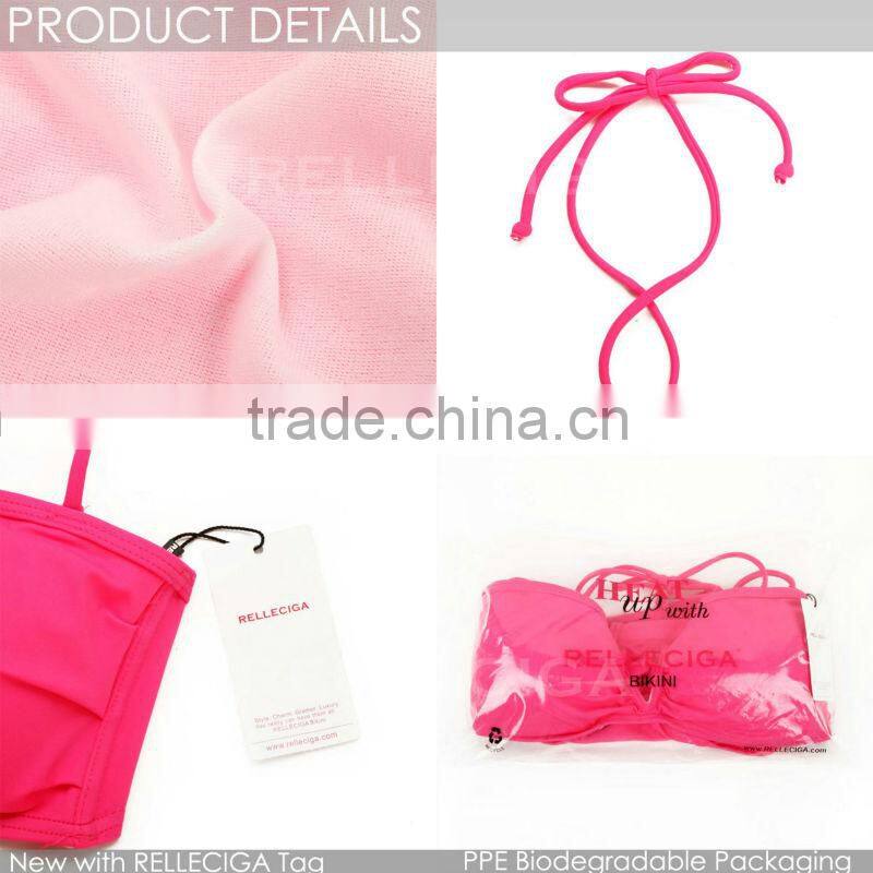 RELLECIGA Sexy Young Girl Bikini Set - Neon Pink Bandeau Top with an Open "V" Wire at Center Front