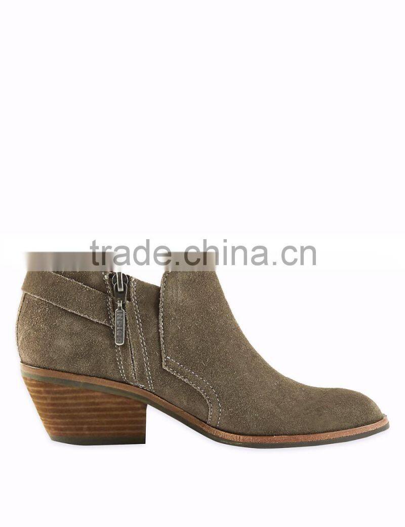 OLZAB 03 New Model fashion Cow Suede with buckle strap thick chunky heel pointed toe women ankle boots
