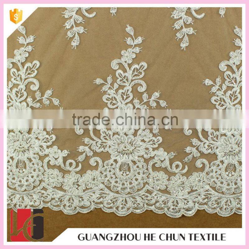 HC-5693-1 Hechun Sew Bling Crystal Beaded Austrian Bridal Lace Fabric for Evening Gown