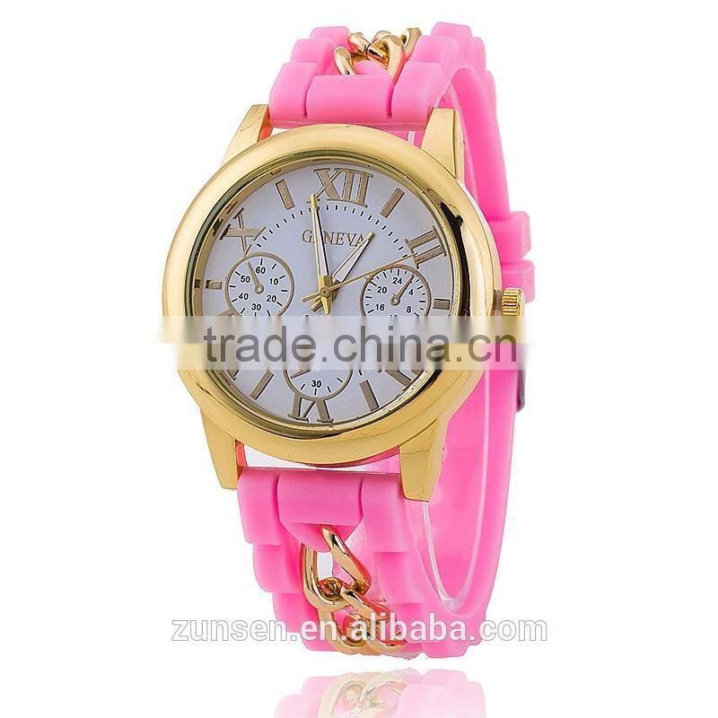 2016 Hot Fashion Famous Brand Gold Alloy Chain Geneva Casual Quartz Watch Women Cheap Silicone Wristwatches Relogio Feminino