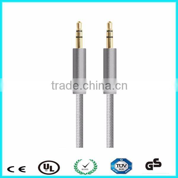 Custom grey braided male to male stereo 3.5mm audio cable