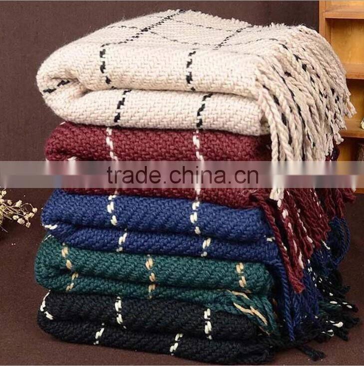 Women Ladies Wool Blend Tartan Neck Stole Plaid Grid Tassel Scarf Wrap