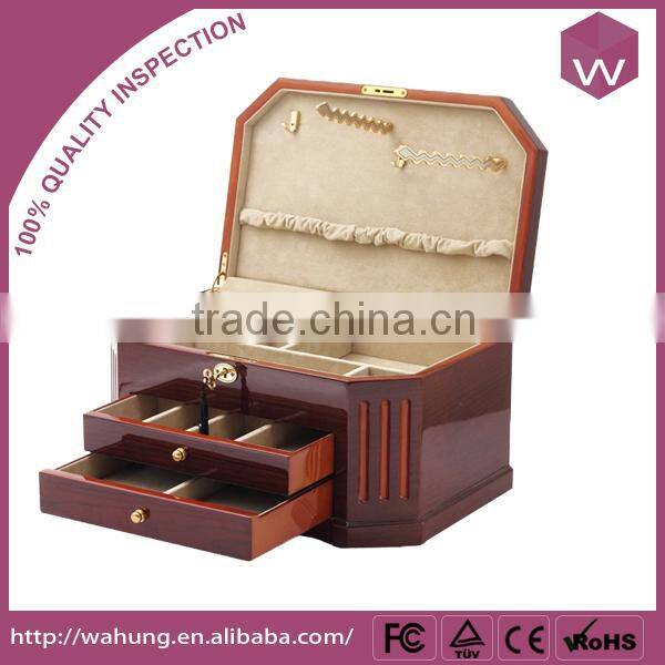 Elegant wooden jewelry box white mirrored design jewelry cosmetic box