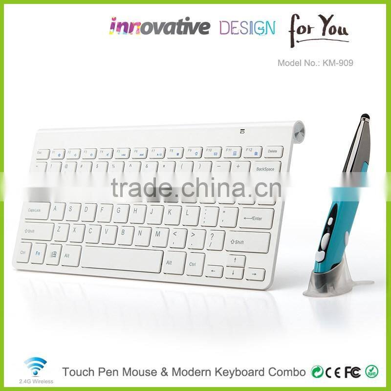 2016 new design patent 2.4G touch pen mouse & modern colored wireless keyboard combo without mouse hand