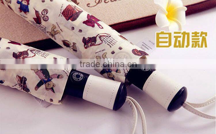 TEDDY BEAR PRINT AUTO OPEN AND CLOSE WINDPROOF 3 FOLD UMBRELLA
