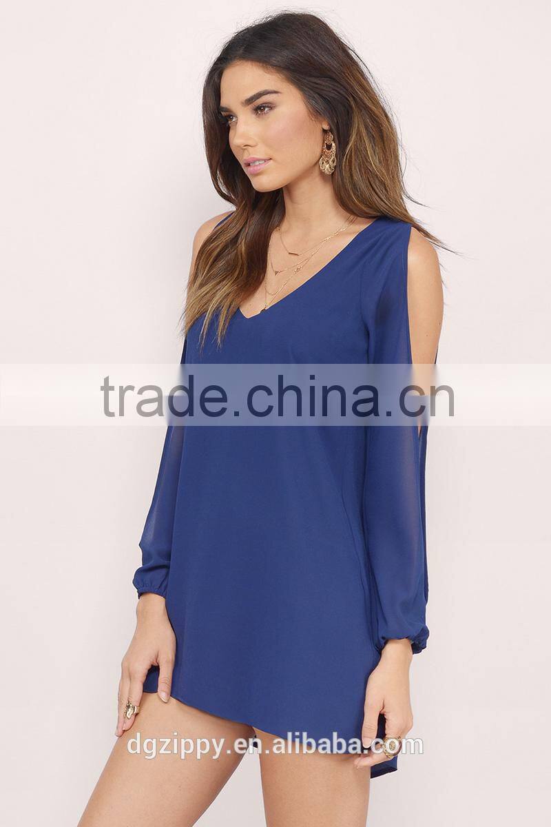 New design long sleeve chiffon summer breeze shift dress for women