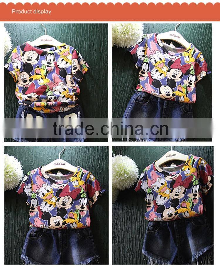 2016 Colorful Cartoon Printing Casual Round Neck Children T-shirt