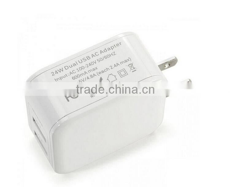 wholesale US Plug white and black 2.4A+2.4A Dual USB Wall Charger for iPhone Samsung and smartphone