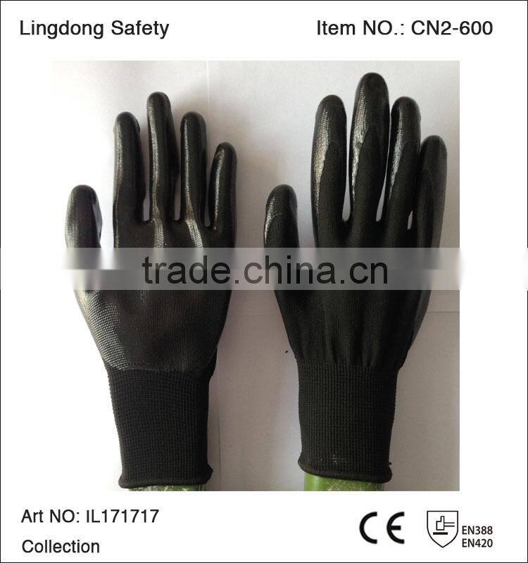 Red Polyester Black Nitrile Coated Work Gloves