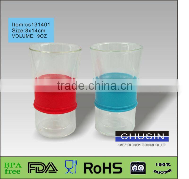 double wall glass tumbler with colorful silicone sleeve and lid wholesale