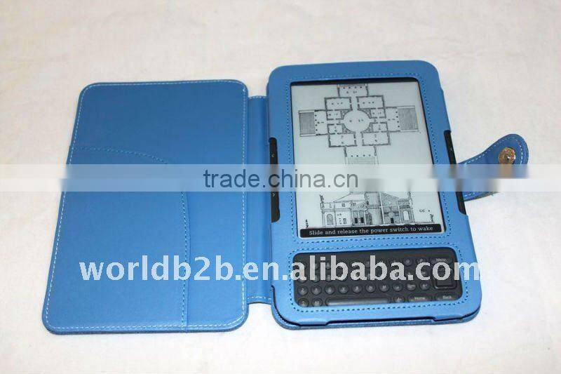 Leather Cover case for Kindle 3 with clasper