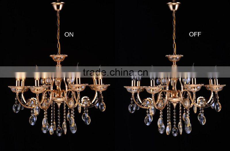 Chinese Best K9 Champagne Crystal Candle Chandelier with 3 lights