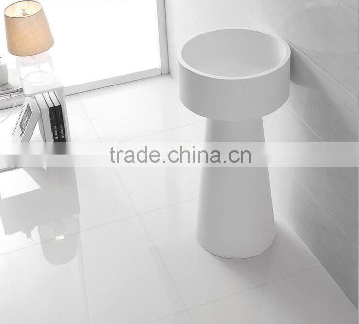 Good Quality solid surface bathroom Freestanding Pedestal Wash Basin, artificial stone pedestal wash basin