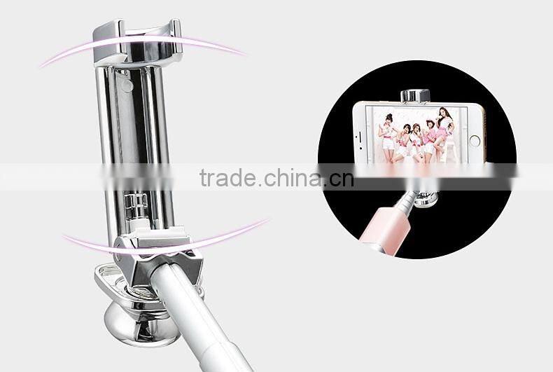 2016 New Wholesale mini automated selfie stick lip gloss selfie stick with cable for iphone and Android Smart phone