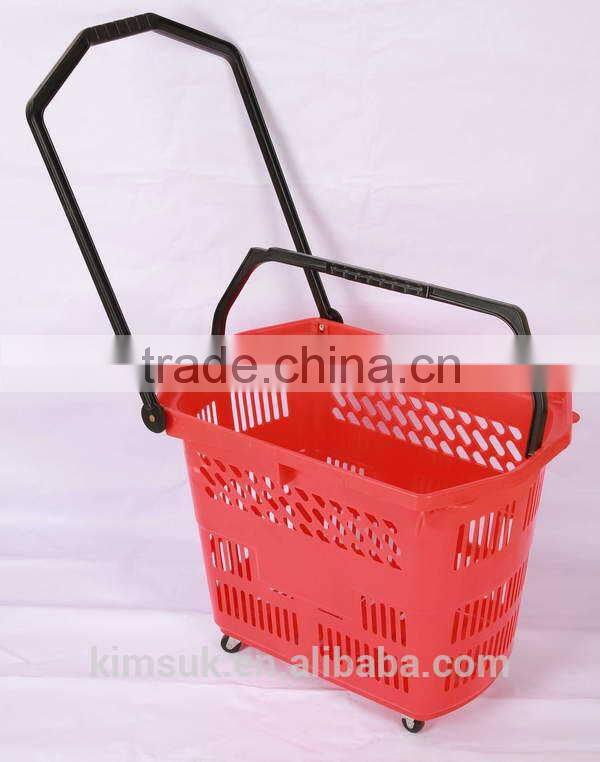 Supermarket Plastic shopping basket with wheels