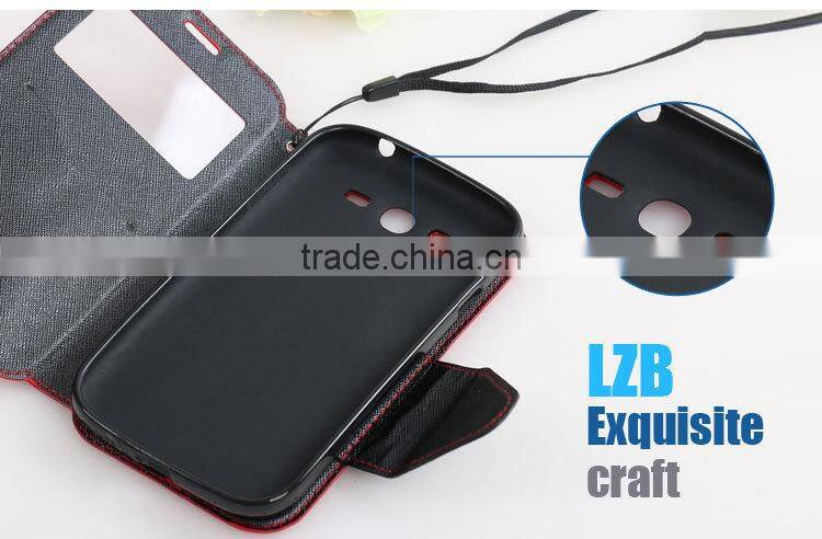 LZB Fashion color contrast series view windows magnetic flip leather case for motorola moto E