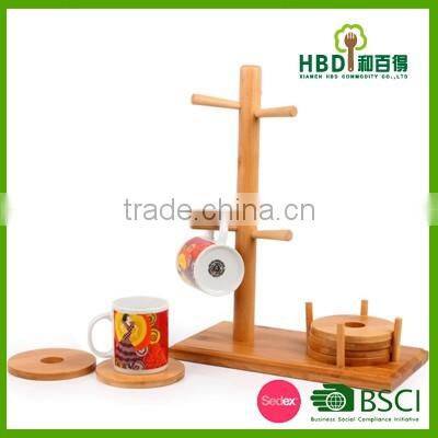 Wooden/ Bamboo Mug Tree Holder With Coasters /bamboo Cup Holder