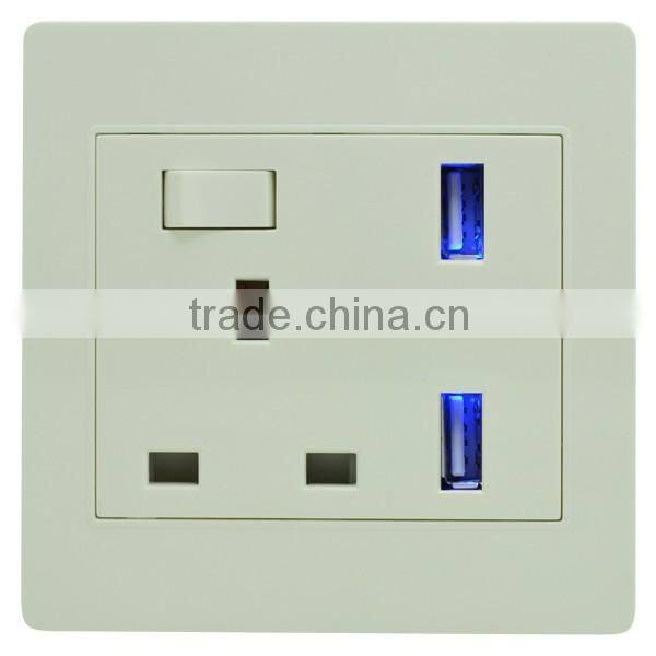 British standard 3pin 13A switch with double usb electrical socket