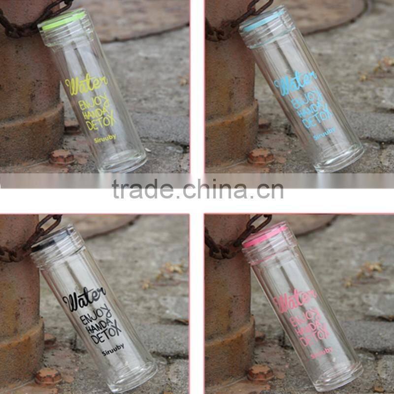 Insulated Double Wall Glass bottle for Tea Coffee or Beer with Travel Lid