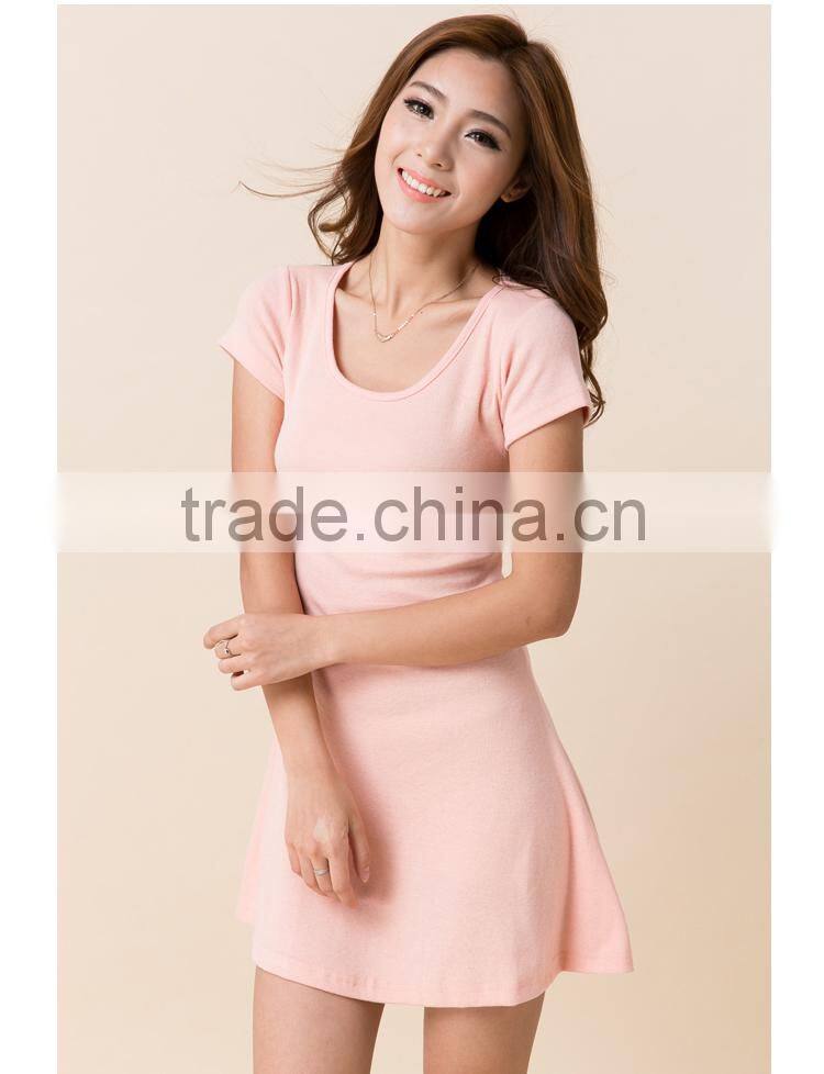 2015 Stylish Women Summer Dress New Korean Girls Ladies Mini Dress Short Sleeve Candy Color One Piece Slim Basic Dresses S-XXL