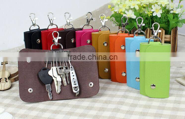 2014 New Portable Women Men PU Leather Key Wallets Case Holder Purse Organizer Bag 6 Key Rings for Car Door Drawer Lock Keys