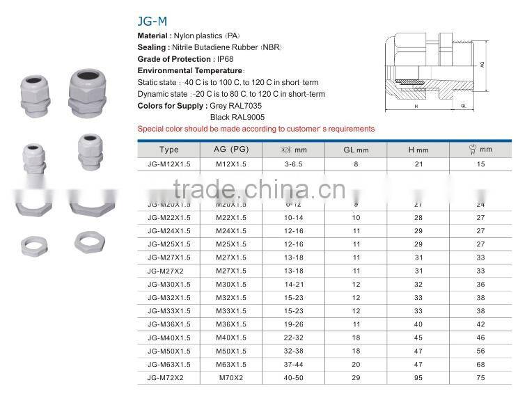 HEIGHT Hot sale JG-M Cable Gland price/ cable gland size/waterproof rubber cable gland with high quality factory price