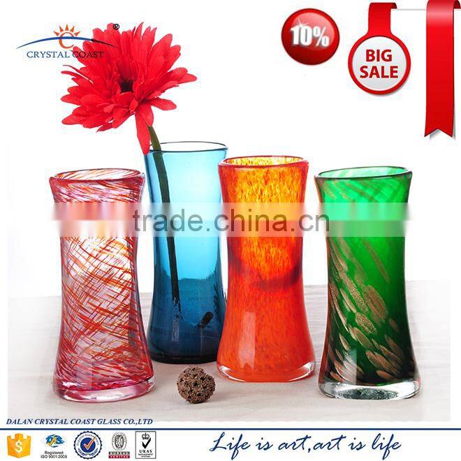 wholesale promotion stock high quality handblown colored tall cylinder mosaic glass bud vases