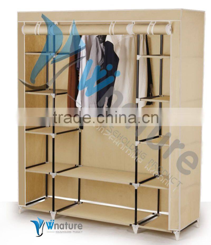 Folding fabric portable bedroom wardrobe with metal frame big size